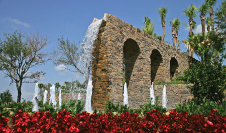 Stunning streetscapes with tranquil fountains, ponds, and meticulously maintained grounds