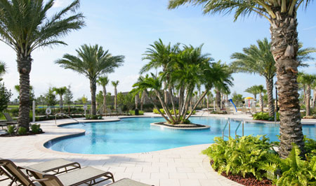 Inspired by five-star resort layouts, Parkland features two separate pools in a lush vegetative setting, private cabanas, and naturalistic water features