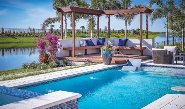 Beautiful outdoor living space with swimming pool, perfect for entertaining