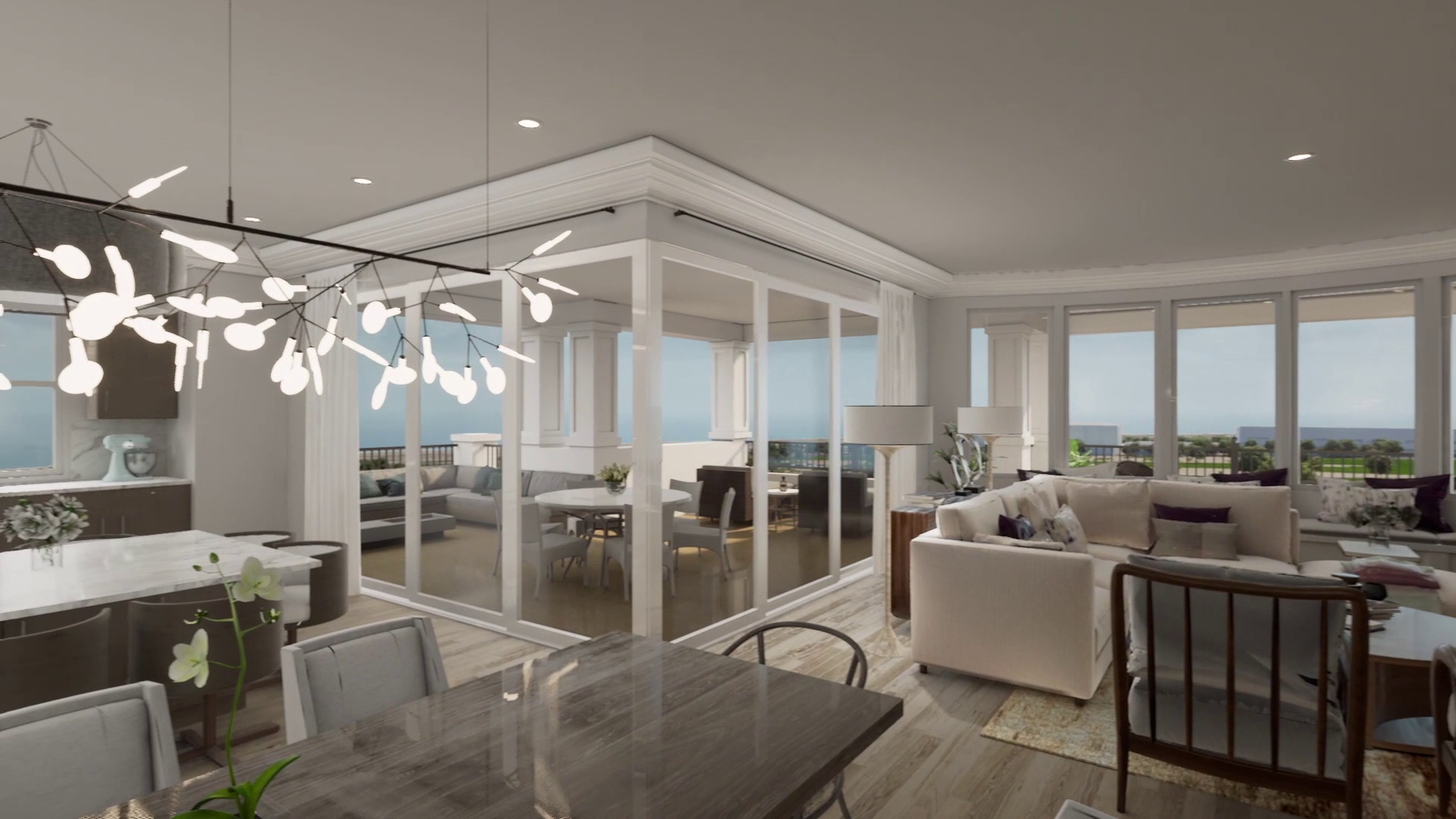 Impressive great room with access to wraparound veranda