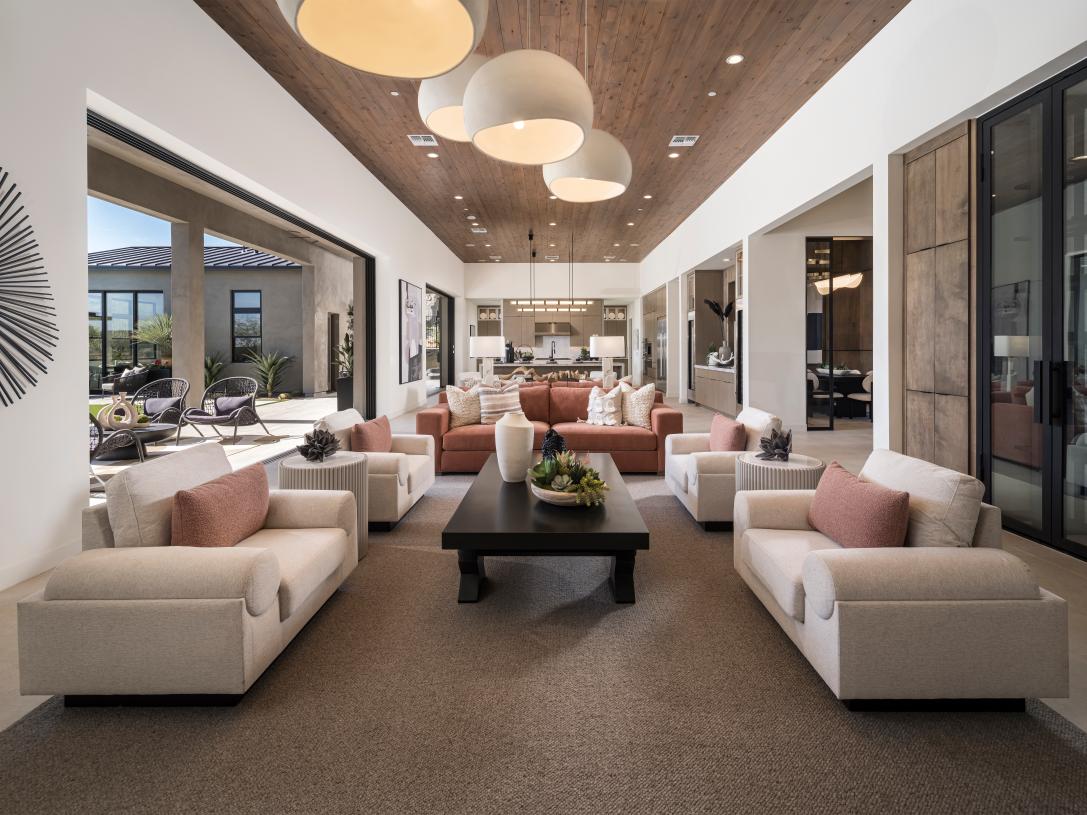 Spacious great room with views of the kitchen