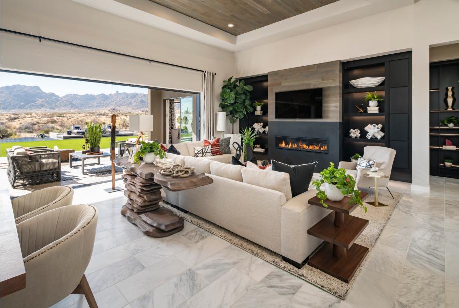 Impressive great room with multi-slide door that opens to outdoor living space