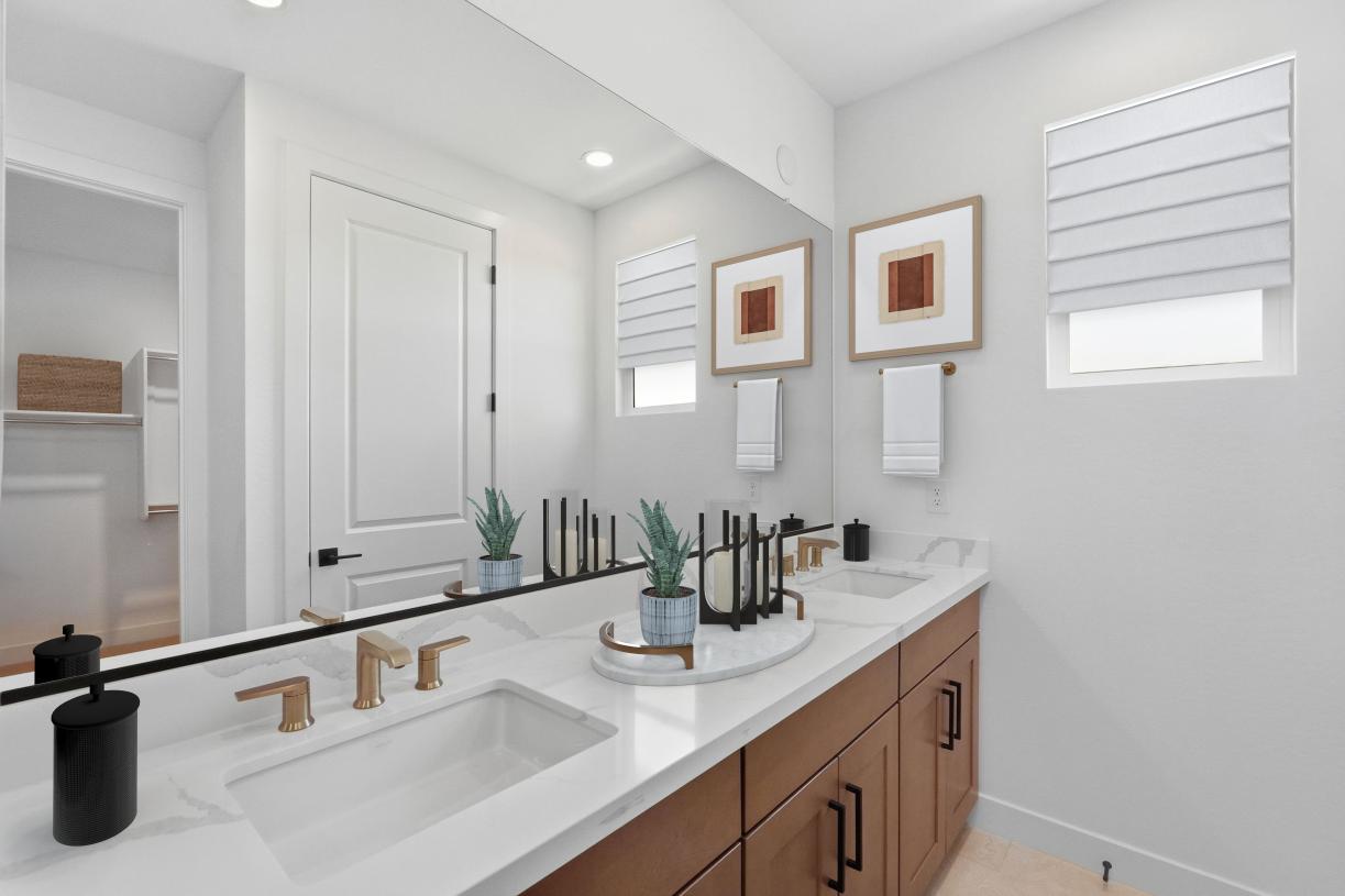 Primary bathroom with dual-sink vanity