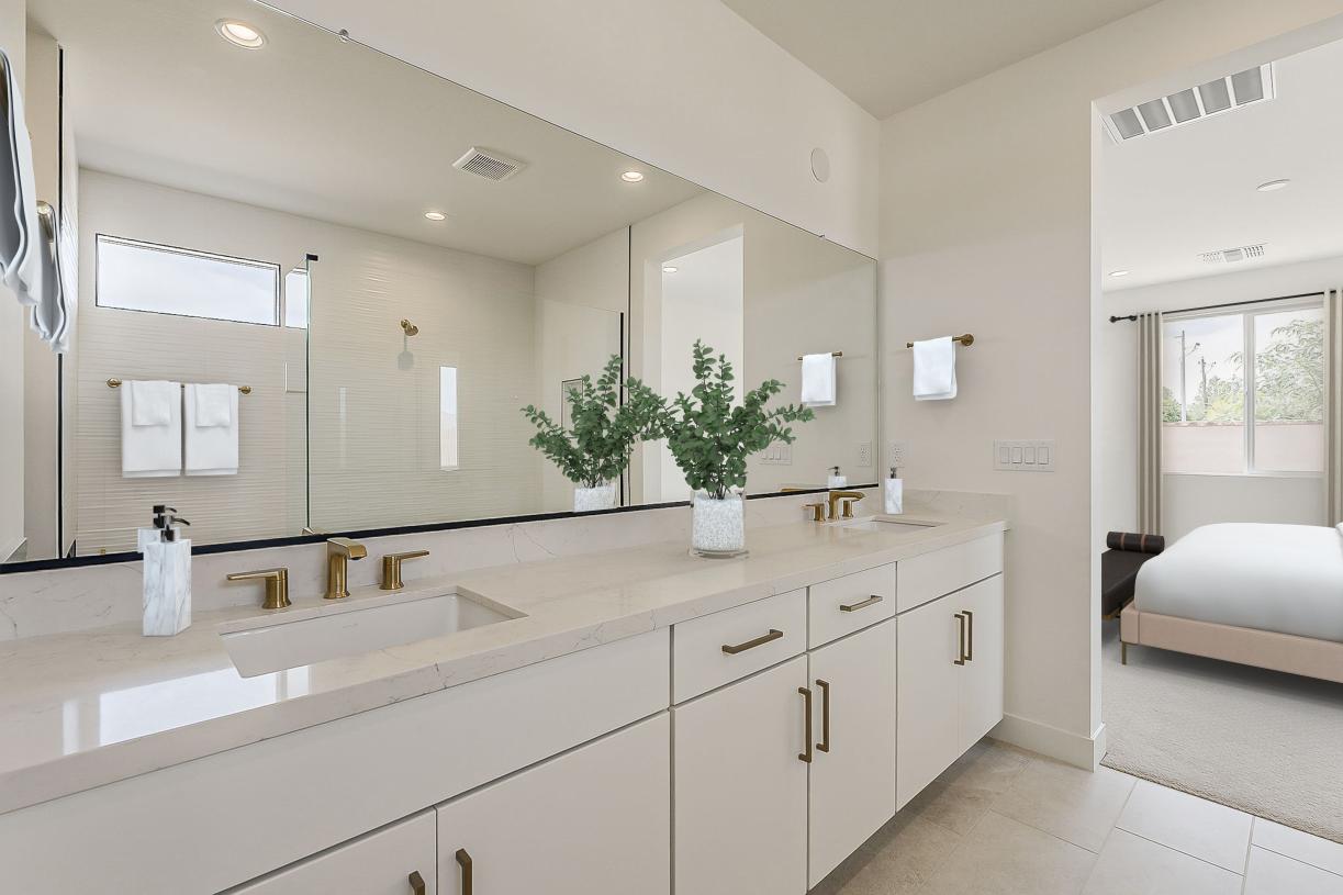 Gorgeous primary bathroom with dual-sink vanity
