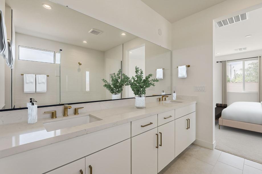 Gorgeous primary bathroom with dual-sink vanity