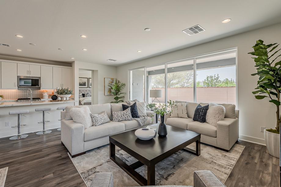 Spacious great room with beautiful flooring and upgraded finishes