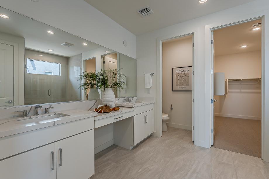 Primary bathroom with striking finishes