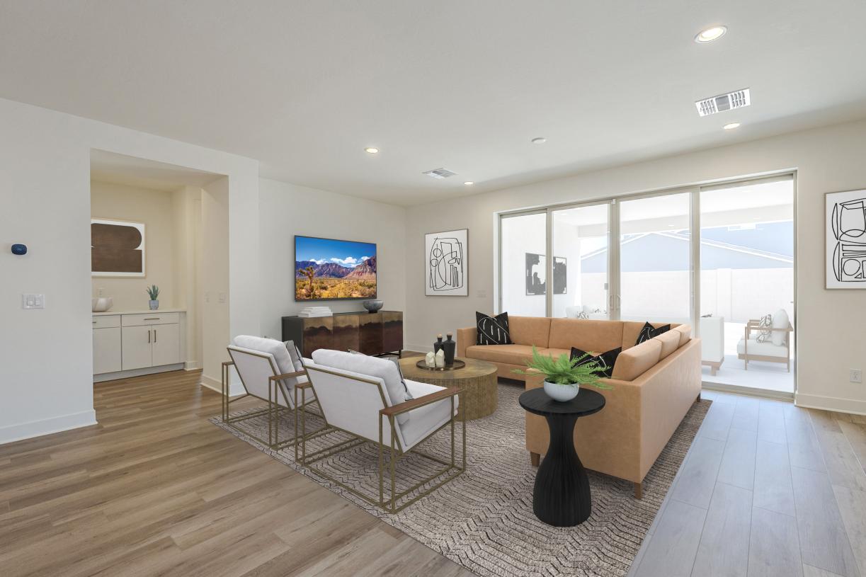 Spacious great room with beautiful flooring and upgraded finishes