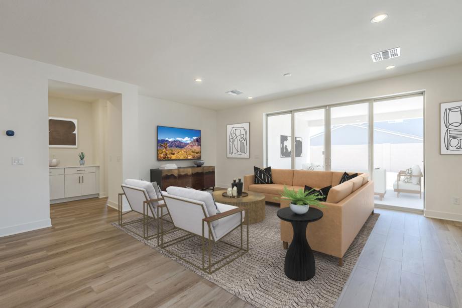 Spacious great room with beautiful flooring and upgraded finishes