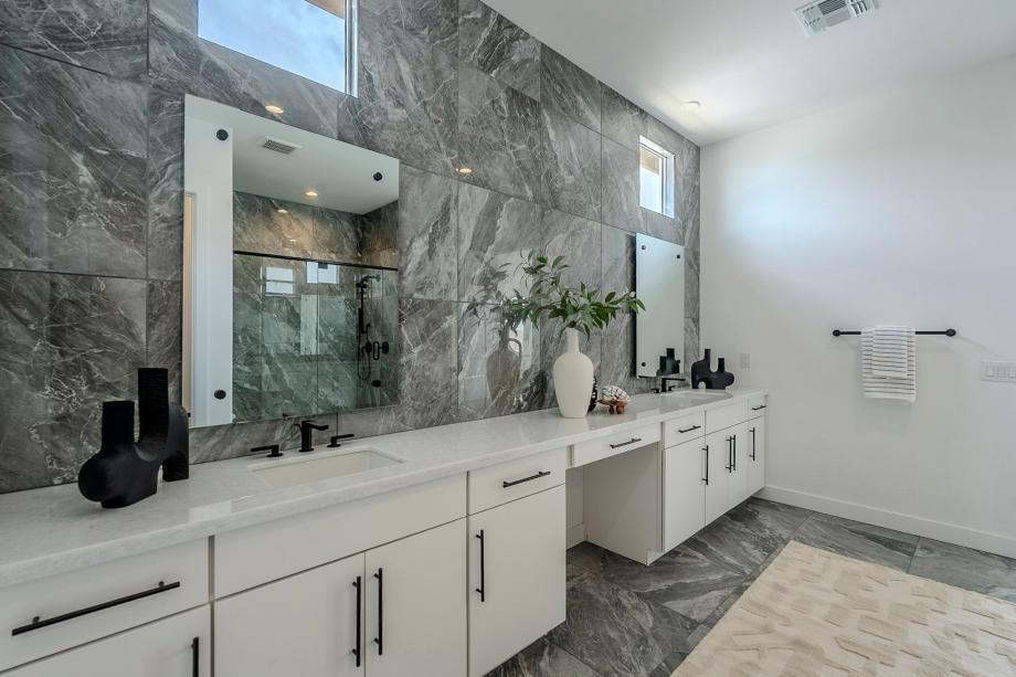 Primary bathroom with dual-sink vanity