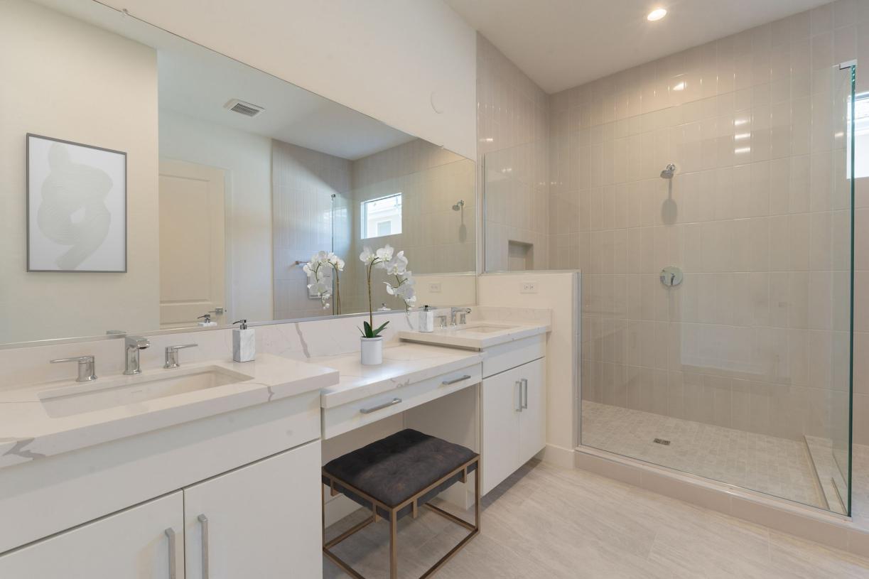 Gorgeous primary bathroom with dual-sink vanity