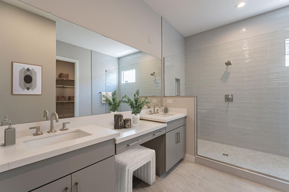 Gorgeous primary bathroom with dual-sink vanity