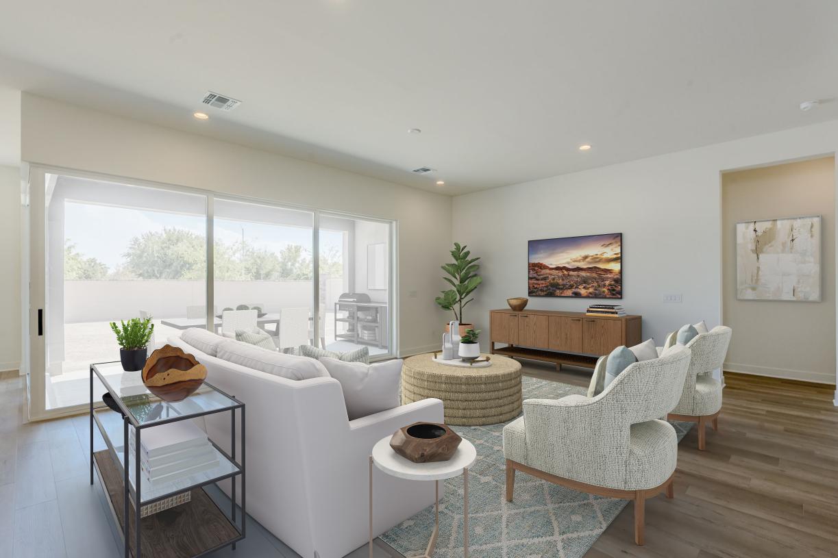 Spacious great room with beautiful flooring and upgraded finishes