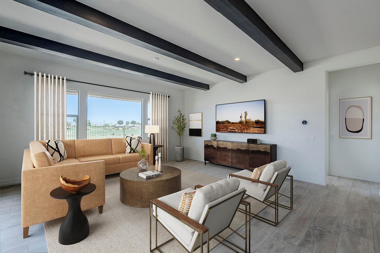 Spacious great room seamlessly leads into casual dining area and kitchen