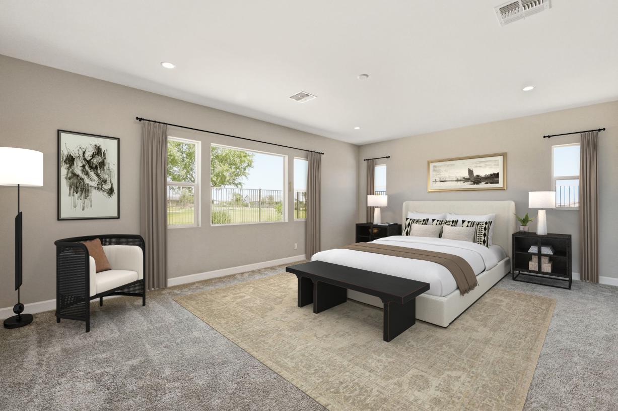 Serene primary bedroom suite with neutral finishes