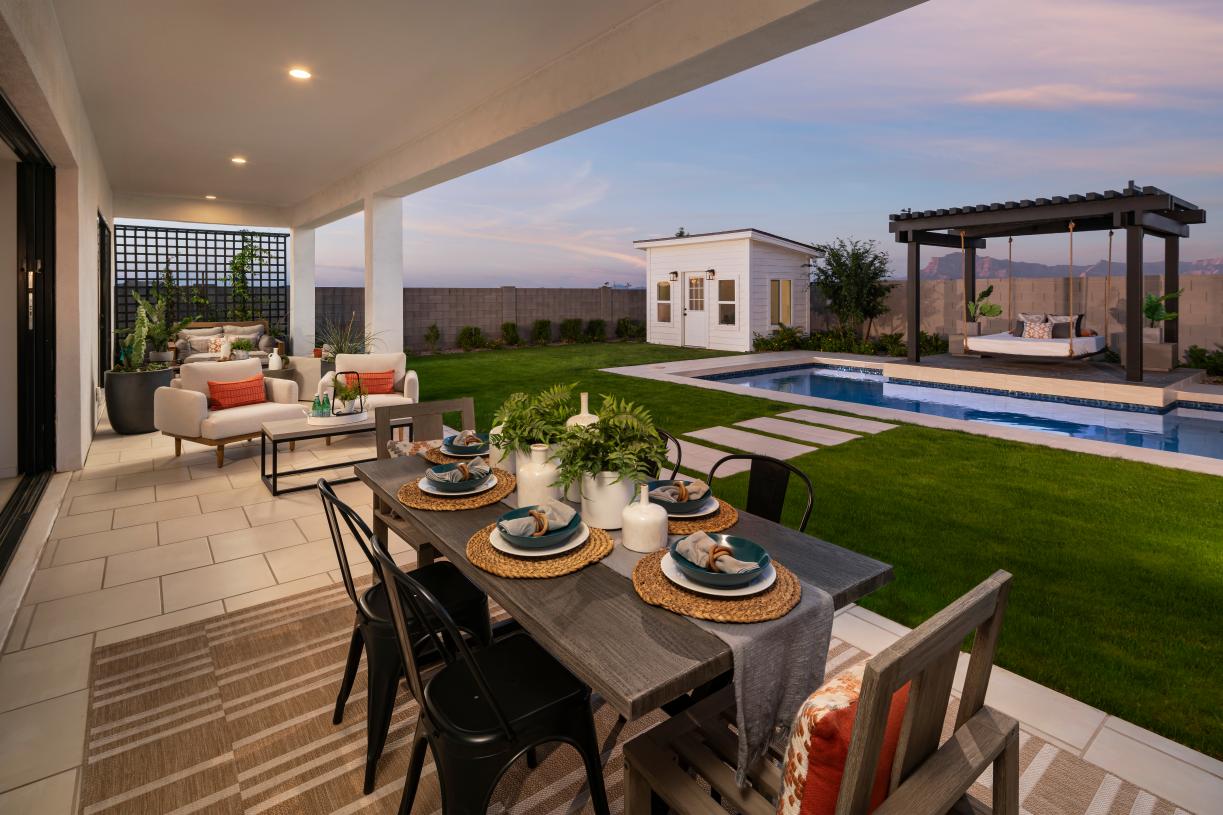 Extended covered patio for outdoor dining, living, and entertaining