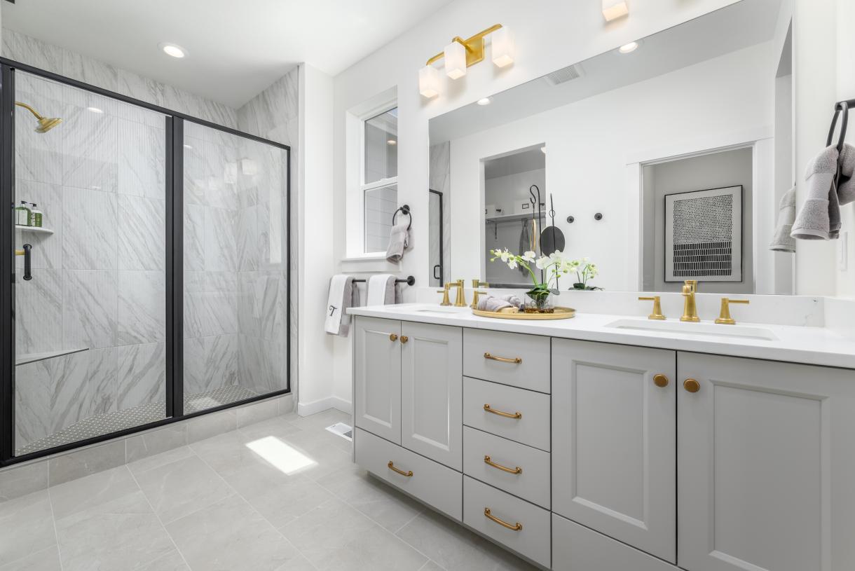 Spa-like primary bathrooms with dual sink vanities