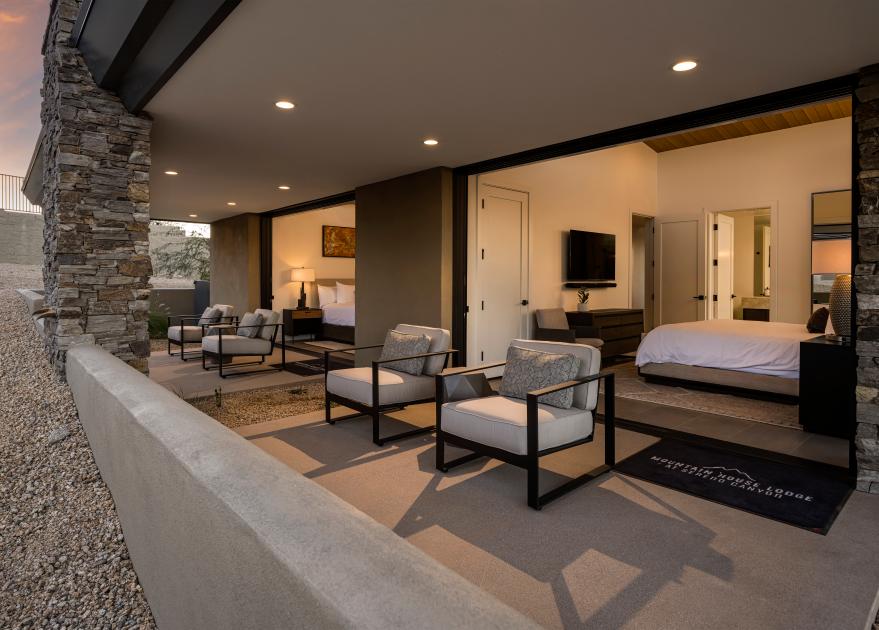 Private covered patio with mountain views