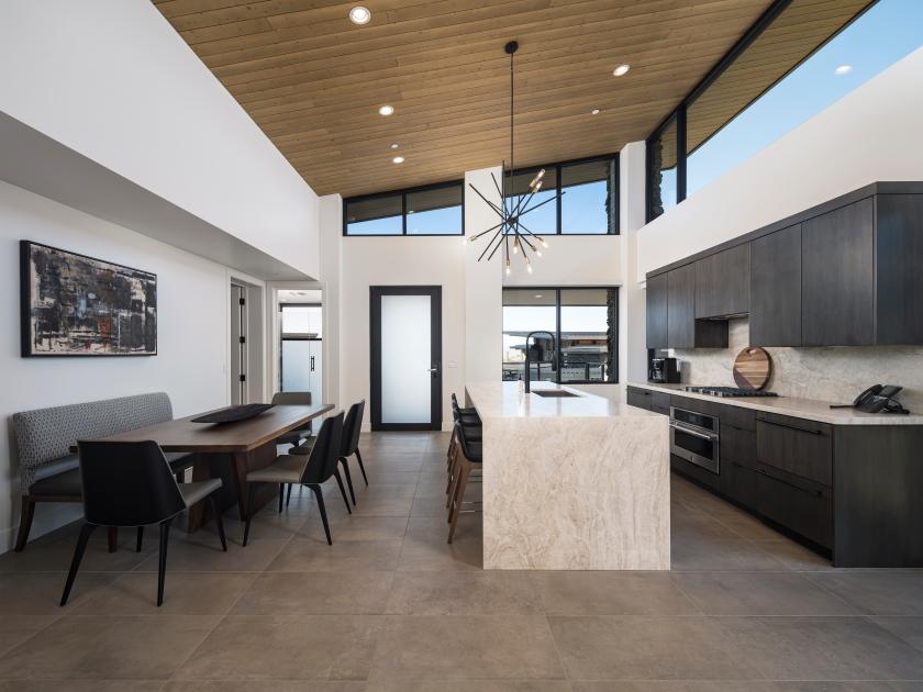 Gourmet kitchen with waterfall island