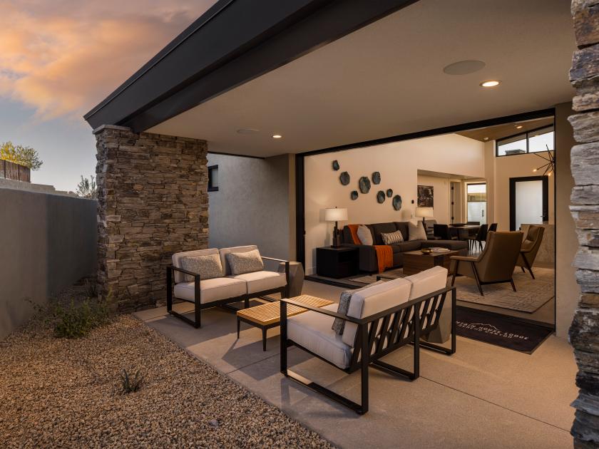 Great room opens to covered patio for indoor-outdoor living