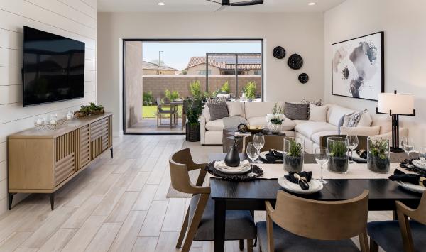 Spacious great room with 12' multi-slide pocket door