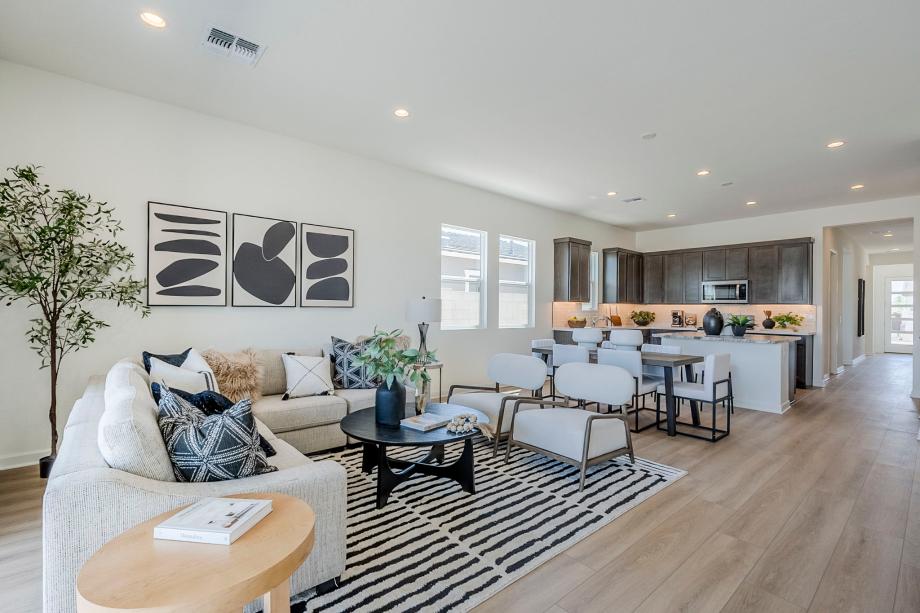 Spacious great room with beautiful flooring and upgraded finishes