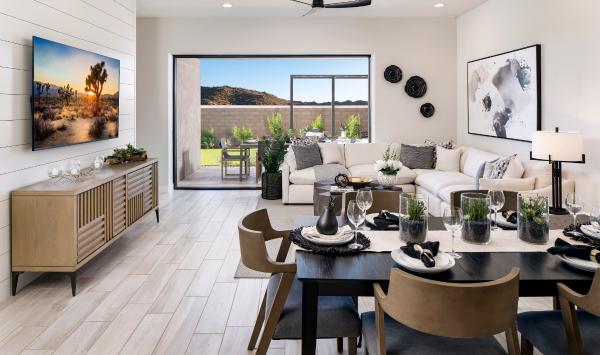 Spacious great room with 12' multi-slide pocket door