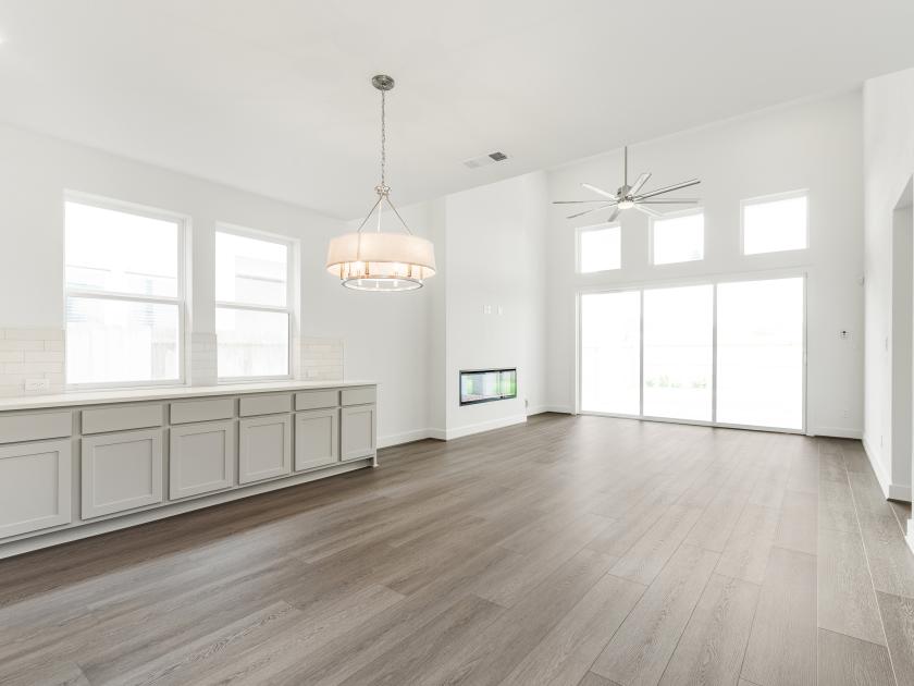 Casual great room with additional cabinet storage