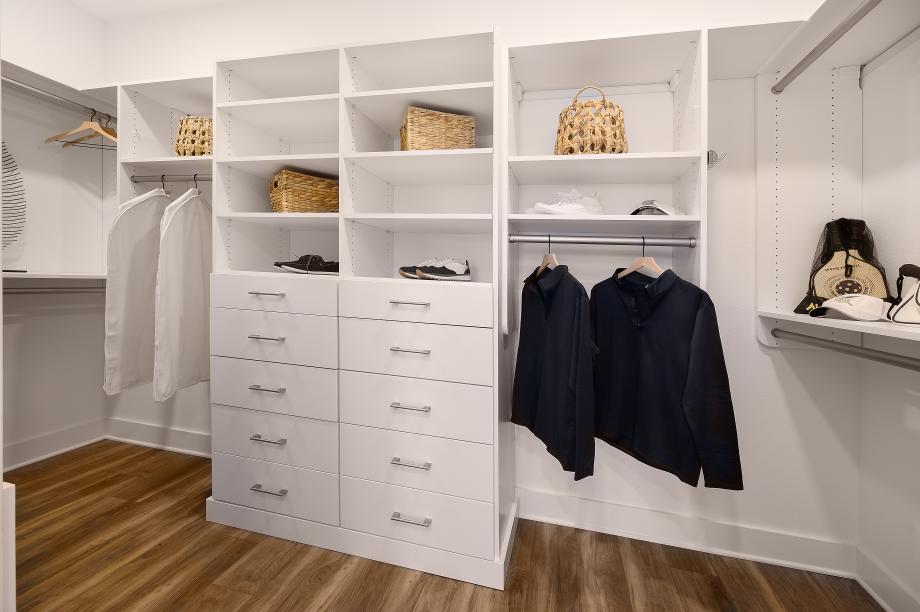 Spacious primary walk-in closet