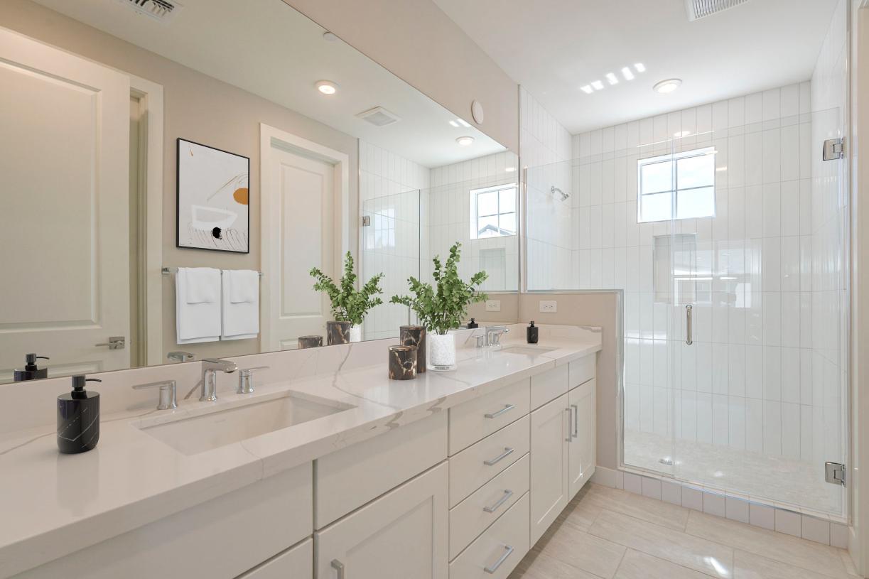 Gorgeous primary bathroom with dual-sink vanity