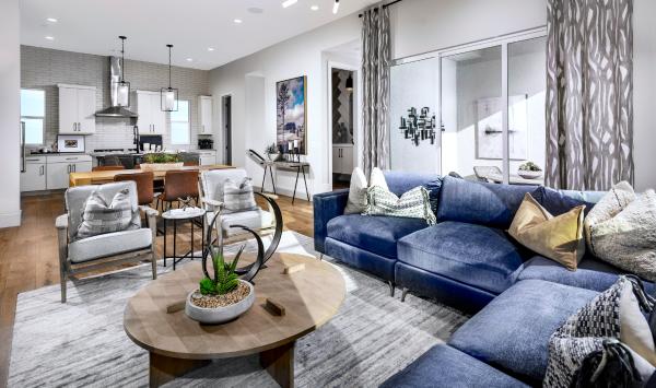Open great room opens to covered balcony