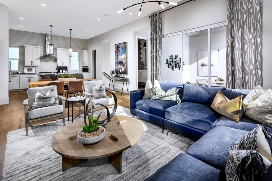 Open great room opens to covered balcony