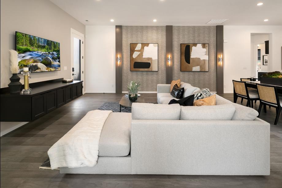 Model home features a designer detail on the great room wall