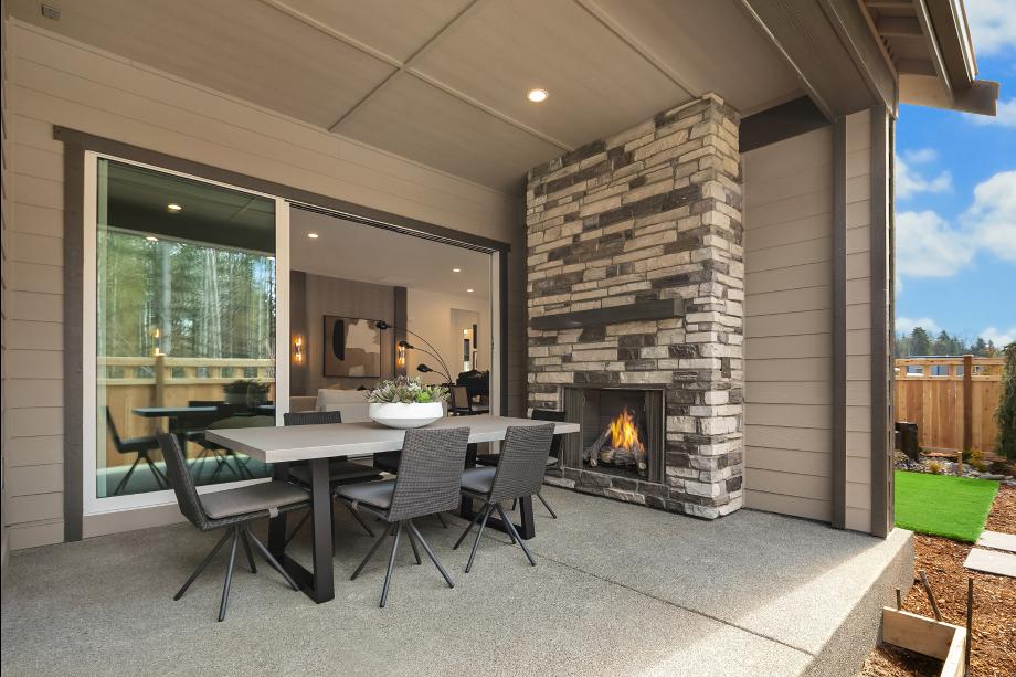 Covered outdoor living with gas fireplace