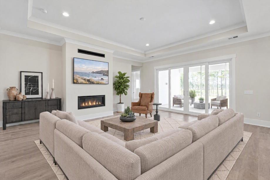Stunning open-concept great room that seamlessly flows to the covered patio