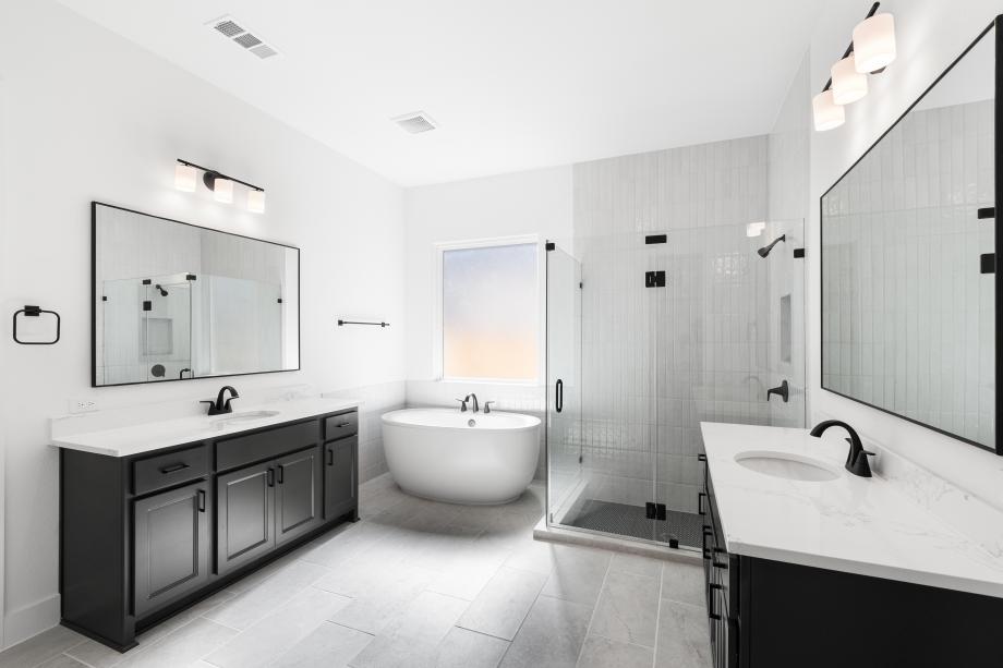 Primary bathroom with standalone tub and walk-in shower