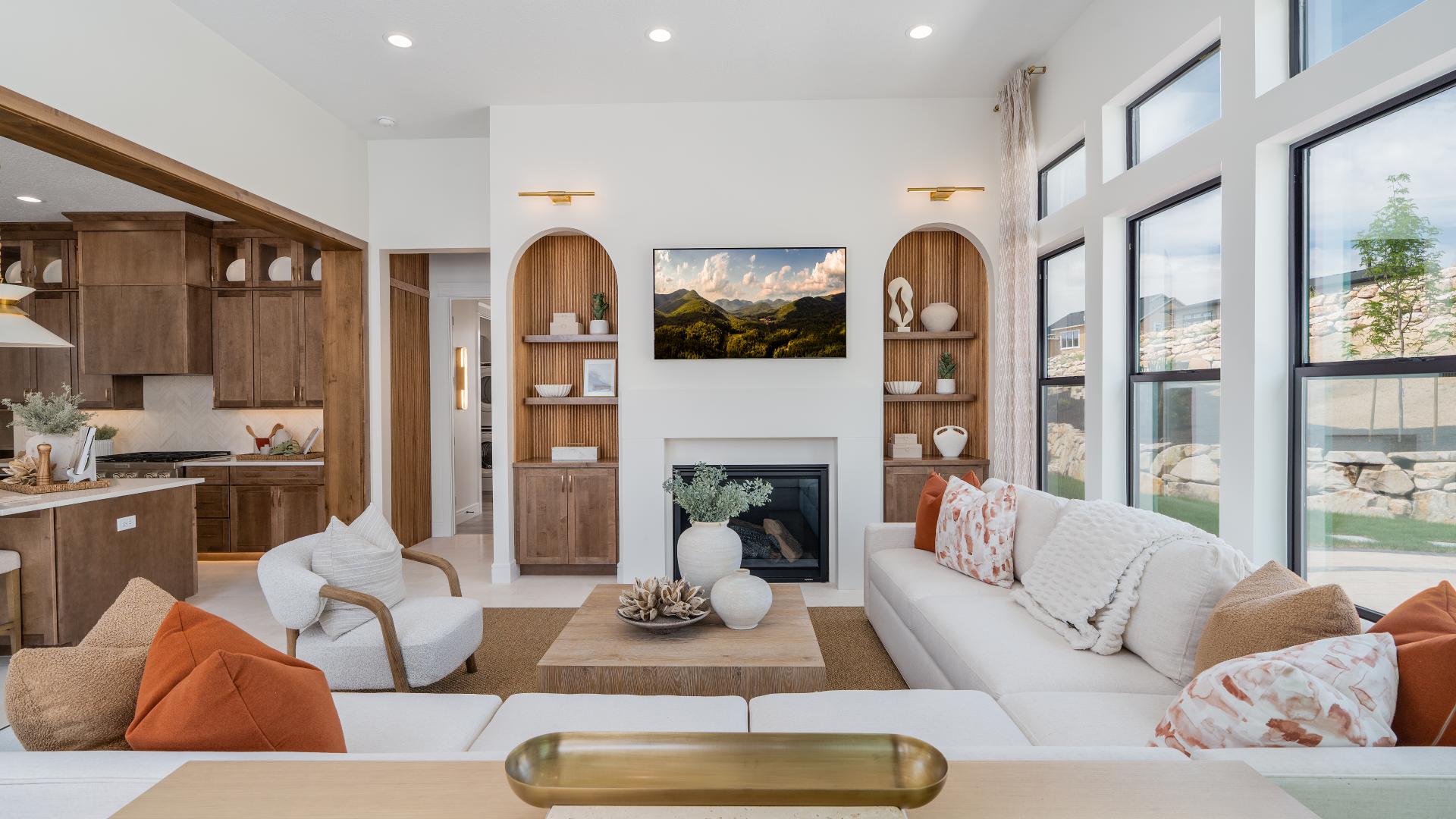 Spacious great room with cozy fireplace