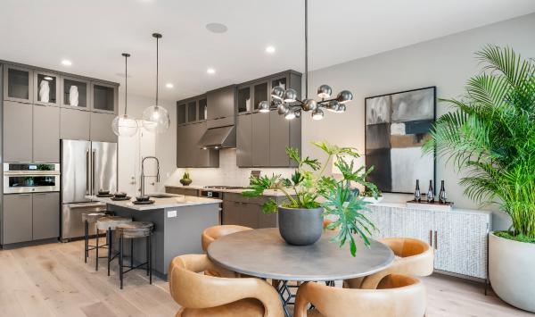 Gourmet kitchen with connectivity to casual dining area