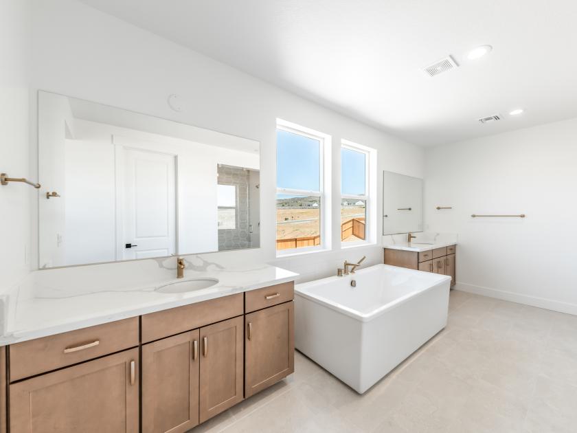 Lavish primary bath with a freestanding soaking tub and walk-in shower