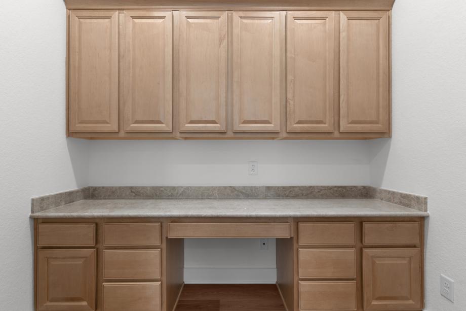 Workspace with upper cabinets