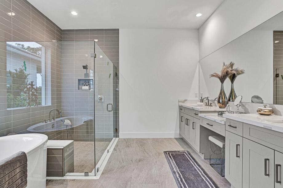 Spa-inspired bath with luxurious materials and a relaxing ambiance