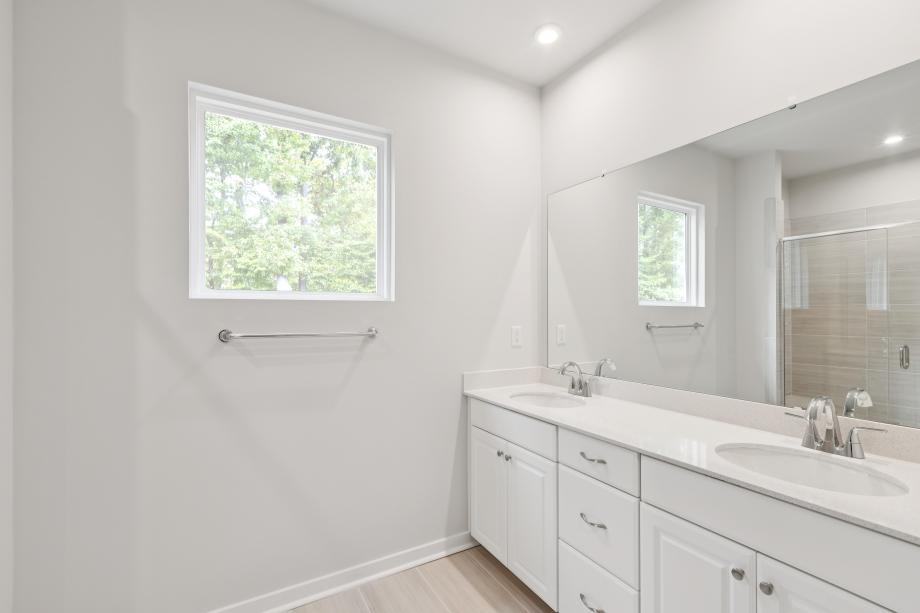 Primary bathroom with dual-sink vanity