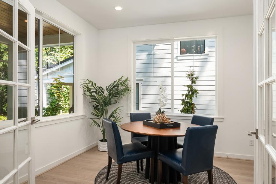Flex room with French doors could be used as a ding room, office, or bedroom