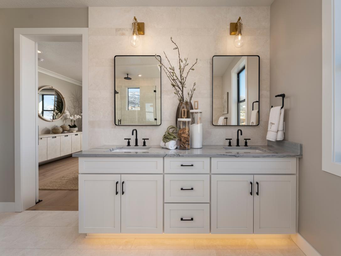 Dual sink vanities in primary bathrooms