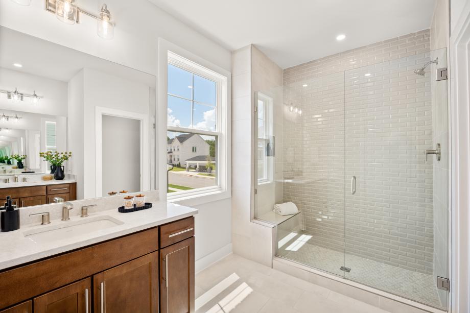 Spa-like primary baths with dual-sink vanities