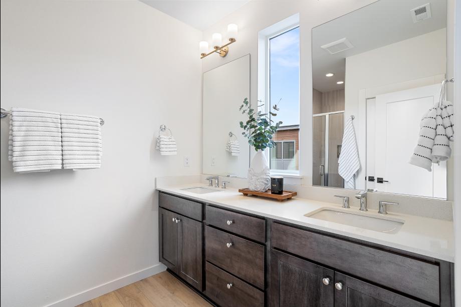 Primary bathroom with a dual-sink vanity