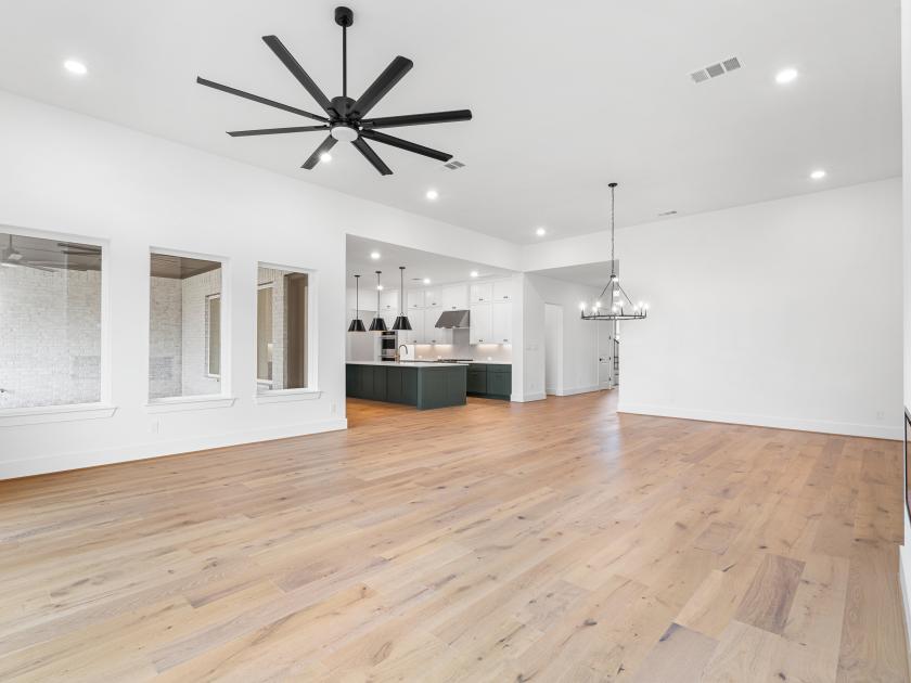 Great room with a view of the casual dining