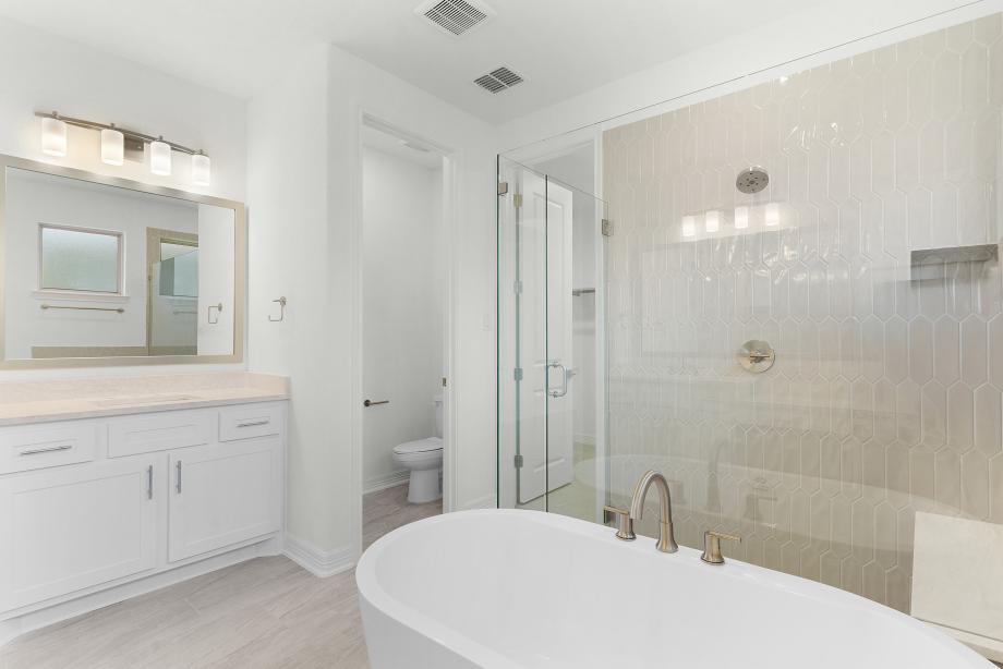 Spa-like bathroom with freestanding tub