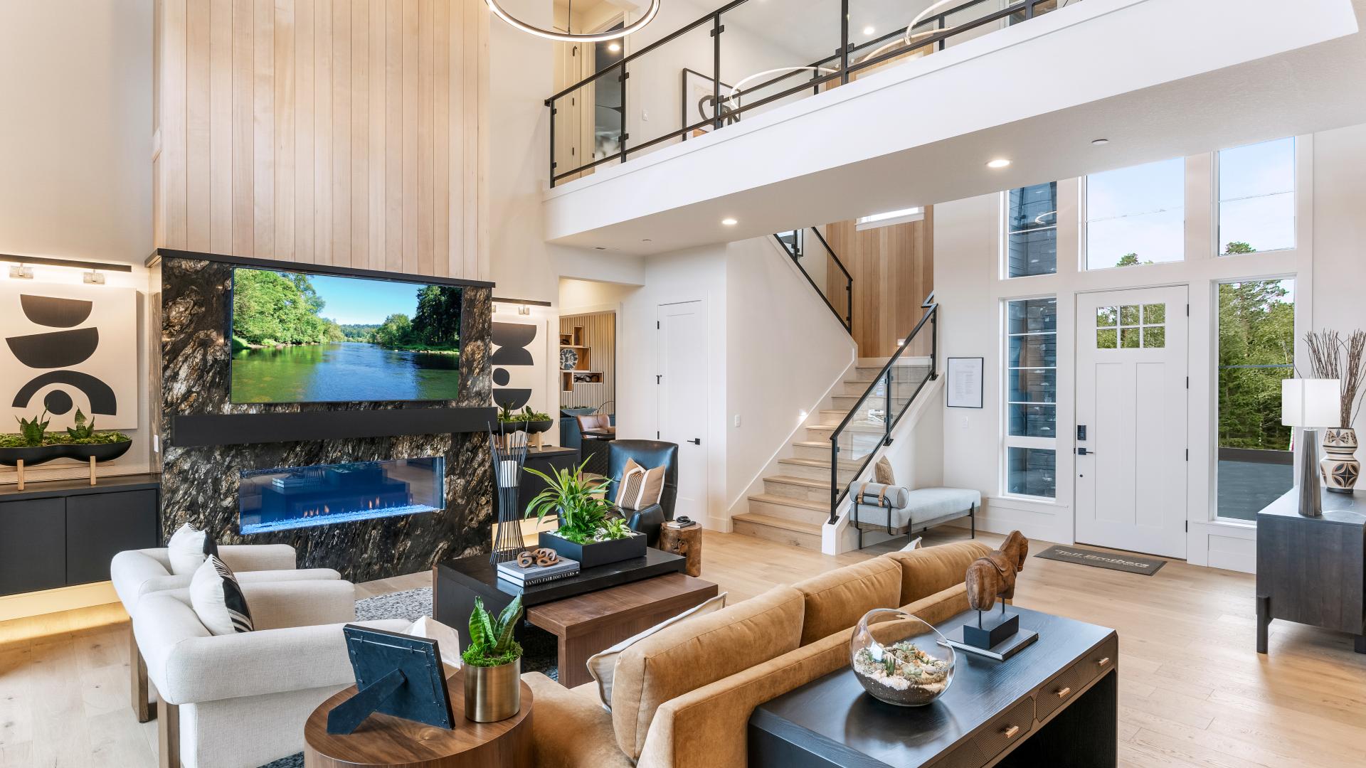 Floor-to-ceiling windows in the Samish great room