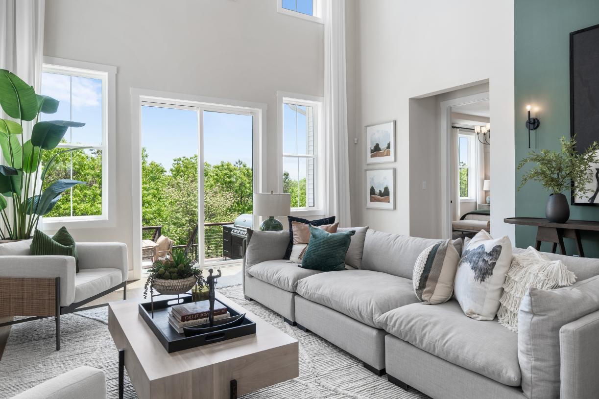 Tall windows in the great provide an abundance of natural light